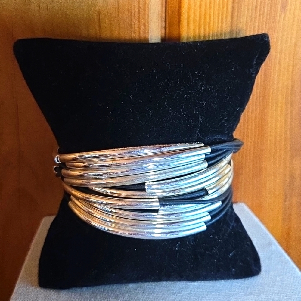 Lizzy James Silver and Black Multi-Row Tube Bracelet